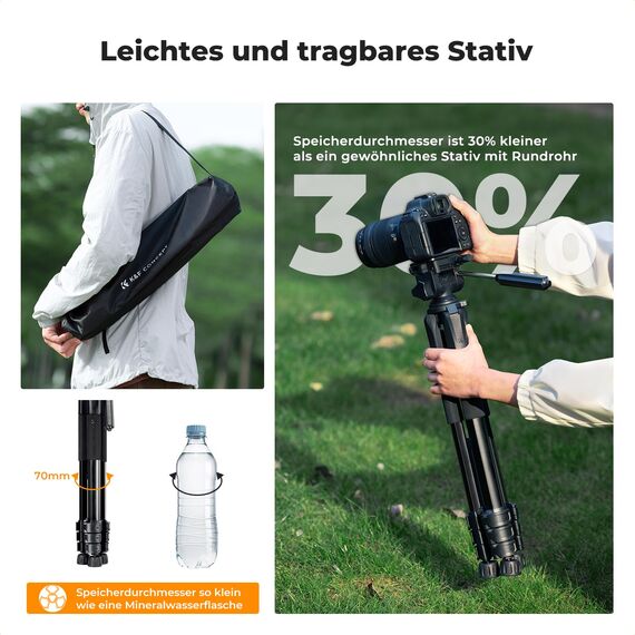 K&F CONCEPT Kamerastativ S254A3+BV01, Leichtes Stativ mit Tasche,172cm Handystativ,Tripod für Canon Nikon Sony Kamera/DSLR/Camcorder,Stativ für Smartphone,Reisestativ mit Handy-Tablet-Halterung