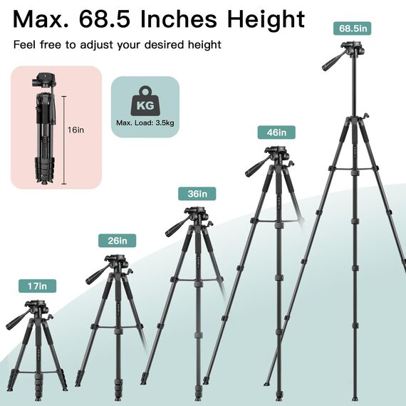Victiv 2026 Upgrade Kamera Stativ, 174cm Verstellbares Camera Tripod, mehr Stabilität und Komfort, Aluminium Dreibein Stativ mit 3-Wege-Kopf für DSLR Canon Nikon Sony, Fotostativ für iPhone Smartphone
