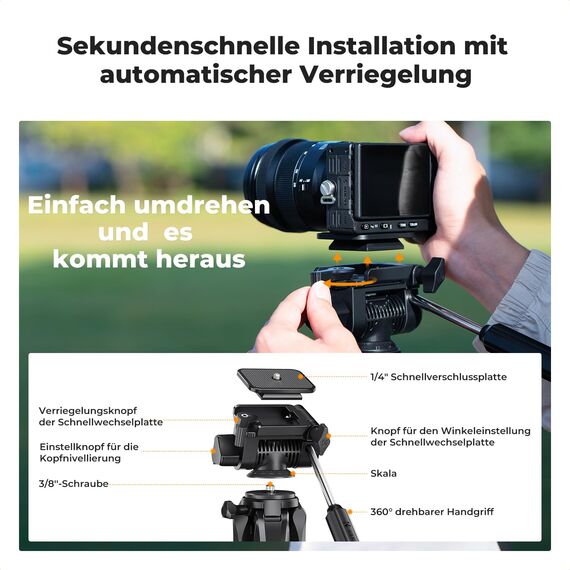 K&F CONCEPT Kamerastativ S254A3+BV01, Leichtes Stativ mit Tasche,172cm Handystativ,Tripod für Canon Nikon Sony Kamera/DSLR/Camcorder,Stativ für Smartphone,Reisestativ mit Handy-Tablet-Halterung