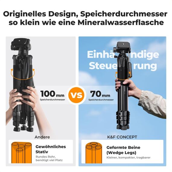 K&F CONCEPT Kamerastativ S254A3+BV01, Leichtes Stativ mit Tasche,172cm Handystativ,Tripod für Canon Nikon Sony Kamera/DSLR/Camcorder,Stativ für Smartphone,Reisestativ mit Handy-Tablet-Halterung