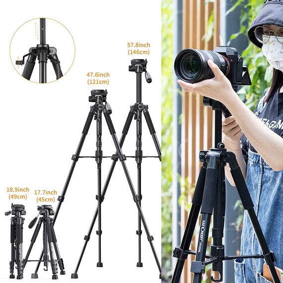 K&F Concept Leichtes Kamera Stativ mit Handyhalterung, 146cm Fotostativ Handy Stativ für Smartphone iPhone Samsung DSLR SLR Canon Nikon Sony Olympus