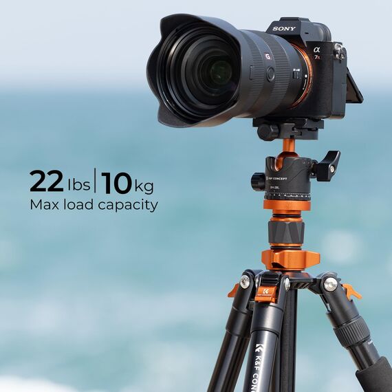 K&F Concept Kamera Stativ, Tripod mit 360°Kugelkopf, Tragbares Stativ für Canon Nikon Sony und andere DSLR Kameras, Aluminium Fotostativ Einbeinstativ K255A4+BH-28L