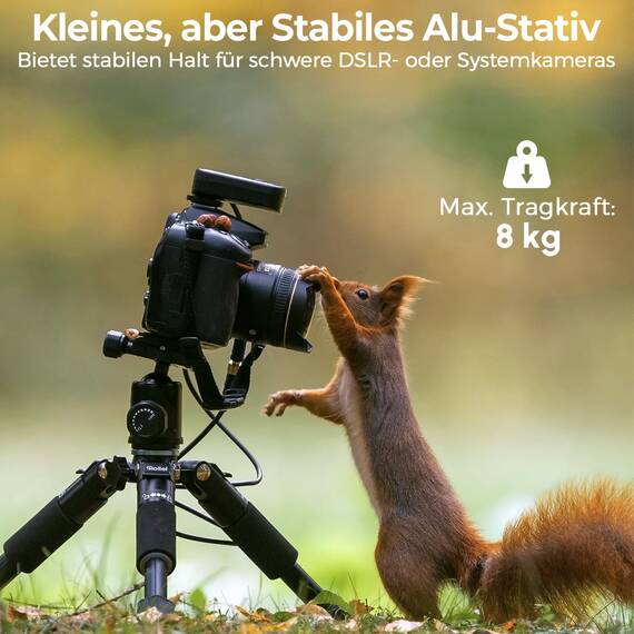 Rollei Compact Traveler Mini M1, Ministativ Kamera aus Aluminium 49cm Leichtes Desktop Reisestativ Klein mit Arca Swiss Kugelkopf Kompaktes Tischstativ für DSLR Schwarz, Stativ-Klein-Mini-Tripod