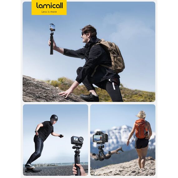 Lamicall Handy Stativ, Mini Stativ Halter - Flexible Handy Halterung Tripod für Smartphone & Kamera, 360° Pocket Tripod mit Kabellose Fernbedienung, Handystativ für iPhone 17/16/15, für GoPro, Samsung