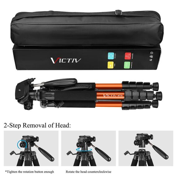 Victiv 182 cm Aluminium Kamera Stativ, Leichtes und Kompaktes Reisestativ für DSLR mit 3-Wege-Schwenk 360° Panorama Kugelkopf und Telefonhalter, kann für YouTube, Vlog und Videokonferenzen-Orange