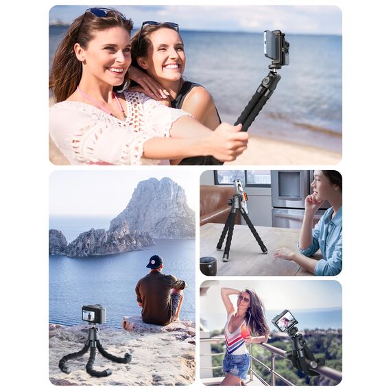 Mini Handy Stativ für Smartphone, Flexibler 360° Drehbarer Tripod mit Fernauslöser, Tragbarer Kamera Ständer Handy-Foto & Videokits Kompatibel mit iPhone, Galaxy