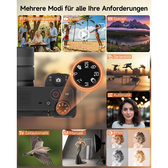 Rollei Compactline 10X Flip Screen Digitalkamera 64MP 4K Kamera Fotokamera 10X Optischer Zoom Selfie Fotoapparat mit 180° Flip 2,88" Bildschirm für Teens Anfänger, Digital-Kamera-Fotoapparat-Camera
