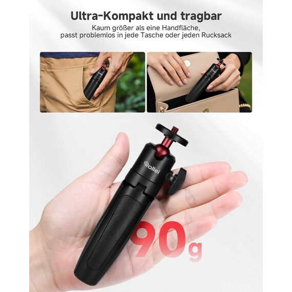 Rollei Ministativ Comfort Desktop, Tischstativ mit 360° Kugelkopf für DSLR DSLM & Kompakt-Kameras Mini Stativ Tragbar 2-in-1 Kamerastativ Klein & Handy Stativ, Ministativ-Handystativ-Tischstativ-Klein