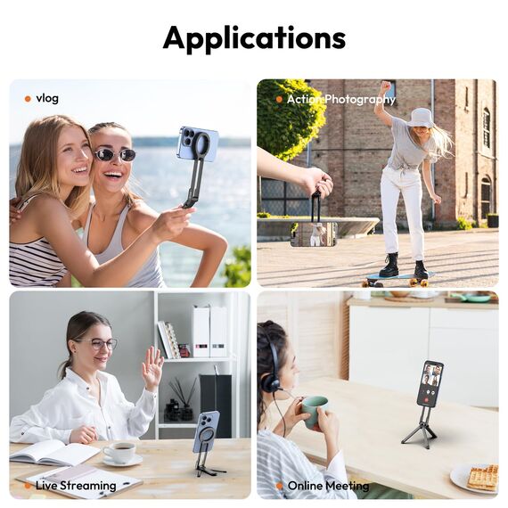 ULANZI MA30 3-in1 Magnetisches Handy Stativ Aluminium, Karabiner Förmige Maglock Schnellhalterung, Faltbar Ständer Smartphone, Mini Selfie Stick Tripod Kompatibel für iPhone 17 16 15 14 12 Magsafe