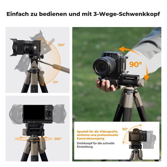 K&F CONCEPT Kamerastativ S255A3+BV01,Leichtes Stativ mit Tasche,190cm Handystativ,Tripod für Canon Nikon Sony Kamera/DSLR/Camcorder, Stativ für Smartphone,Reisestativ mit Handy-Tablet-Halterung(Grau)
