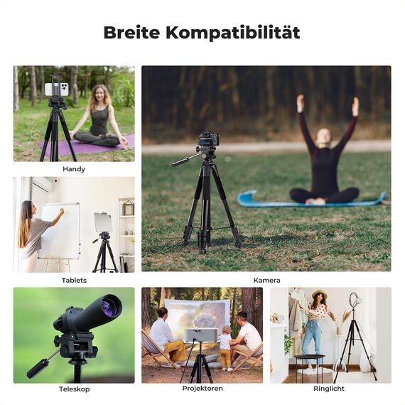 K&F CONCEPT Kamerastativ S254A3+BV01, Leichtes Stativ mit Tasche,172cm Handystativ,Tripod für Canon Nikon Sony Kamera/DSLR/Camcorder,Stativ für Smartphone,Reisestativ mit Handy-Tablet-Halterung