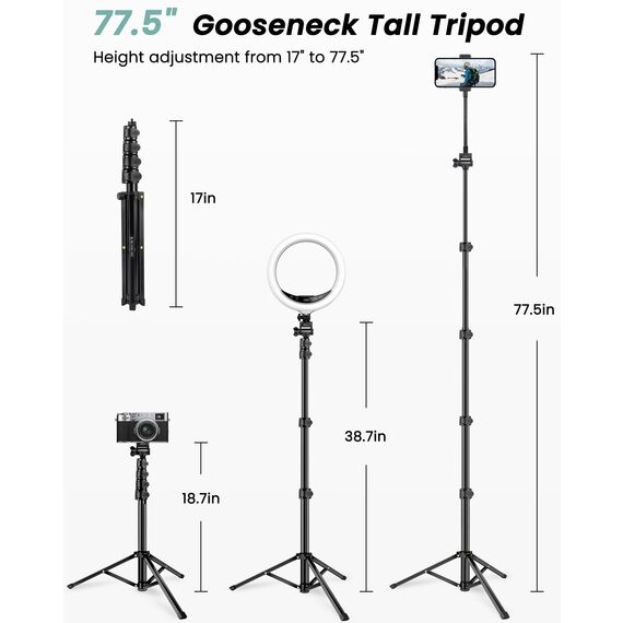 Victiv 197cm Hoch Handy Stativ, Flexibel Overhead Smartphone Stativ, mit 25cm Verstellbarer Schwanenhals, Fernauslöser für Selfies, Aluminium Kamera Phone Tripod für Sony DSLR & iPhone17 16 15 Pro Max