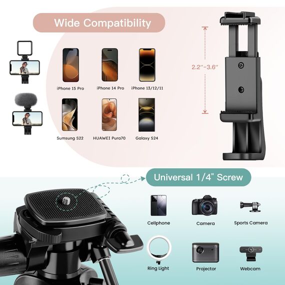 Victiv 2026 Upgrade Kamera Stativ, 174cm Verstellbares Camera Tripod, mehr Stabilität und Komfort, Aluminium Dreibein Stativ mit 3-Wege-Kopf für DSLR Canon Nikon Sony, Fotostativ für iPhone Smartphone