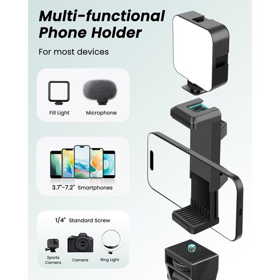 Victiv 197cm Hoch Handy Stativ, Flexibel Overhead Smartphone Stativ, mit 25cm Verstellbarer Schwanenhals, Fernauslöser für Selfies, Aluminium Kamera Phone Tripod für Sony DSLR & iPhone17 16 15 Pro Max