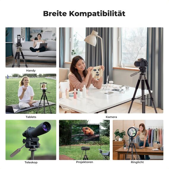K&F CONCEPT Kamerastativ S255A3+BV01,Leichtes Stativ mit Tasche,190cm Handystativ,Tripod für Canon Nikon Sony Kamera/DSLR/Camcorder, Stativ für Smartphone,Reisestativ mit Handy-Tablet-Halterung(Grau)
