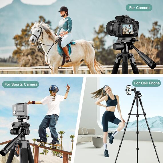 Victiv 2026 Upgrade Kamera Stativ, 174cm Verstellbares Camera Tripod, mehr Stabilität und Komfort, Aluminium Dreibein Stativ mit 3-Wege-Kopf für DSLR Canon Nikon Sony, Fotostativ für iPhone Smartphone