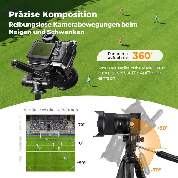 K&F CONCEPT Kamerastativ S255A3+BV01, Leichtes Stativ mit Tasche,190cm Handystativ,Tripod für Canon Nikon Sony Kamera/DSLR/Camcorder, Stativ für Smartphone,Reisestativ mit Handy-Tablet-Halterung