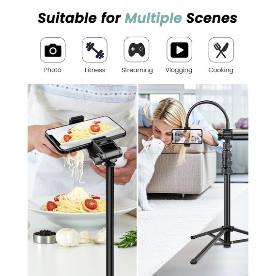 Victiv 197cm Hoch Handy Stativ, Flexibel Overhead Smartphone Stativ, mit 25cm Verstellbarer Schwanenhals, Fernauslöser für Selfies, Aluminium Kamera Phone Tripod für Sony DSLR & iPhone17 16 15 Pro Max