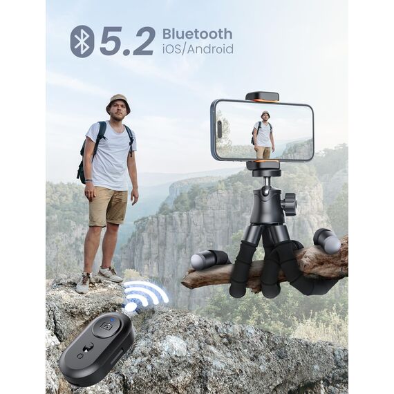 Mini Handy Stativ für Smartphone, Flexibler 360° Drehbarer Tripod mit Fernauslöser, Tragbarer Kamera Ständer Handy-Foto & Videokits Kompatibel mit iPhone, Galaxy