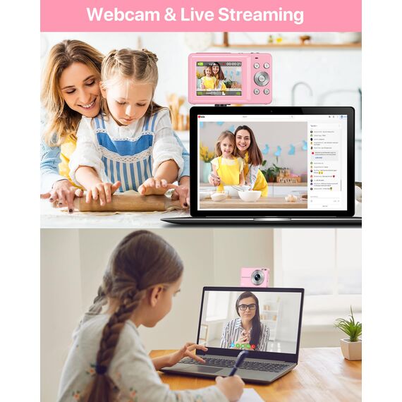 Digitalkamera 1080P 44MP Fotokamera 16X Digitalzoom Kamera, Vlogging Fotoapparat Kompaktkamera mit 2,4" LCD Bildschirm, 32G Micro Speicherkarte, 1 Akku für Kinder Teenager Studenten Anfänger-Rosa