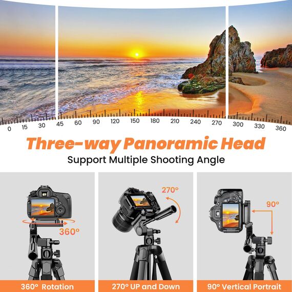 Nineigh Kamera Handy Stativ, 190cm Horizontal Stativ for Smartphone mit Fernauslöser, Leichtes Aluminium Camera Tripod mit 3 Wege Kopf, Fotostativ Kamera Reise für iPhone/Samsung/Huawei/DSLR