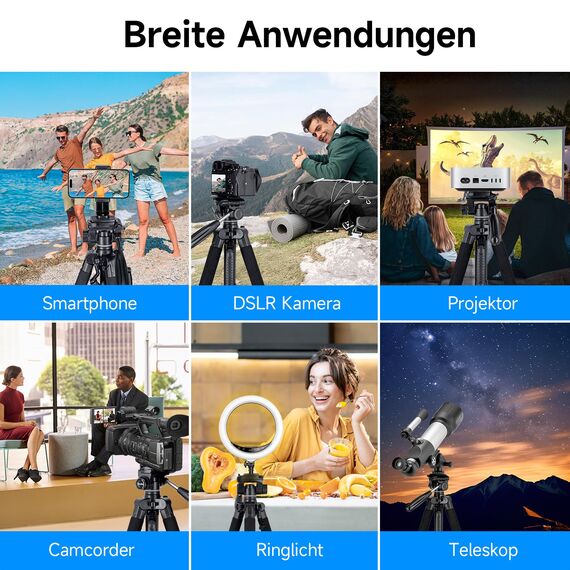 Rollei Compact Traveler Star S4, 188cm Kamera Stativ Leicht Kompakt aus Aluminium Fotostativ mit Kugelkopf für DSLR Dreibeinstativ für Smartphone mit Handyhalterung, Kamerastativ-Camera-Tripod