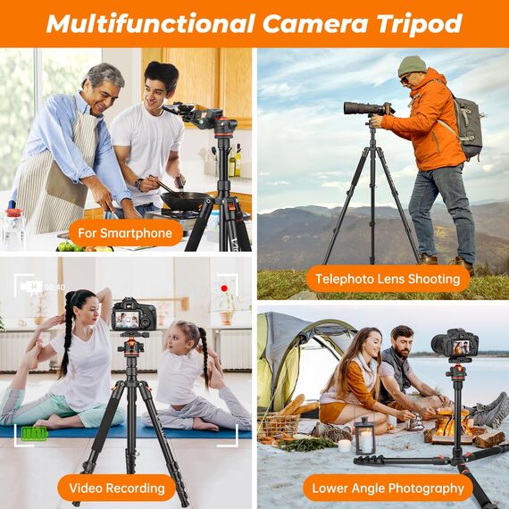 Victiv 200cm Kamera Stativ, Tragbares Stabiles Reisestativ, 2-in-1 Dreibein Stativ, Einbeinstativ mit 360° Panorama Kugelkopf für DSLR Canon Nikon Sony, Aluminium Camera Tripod, Stative für Smartphone