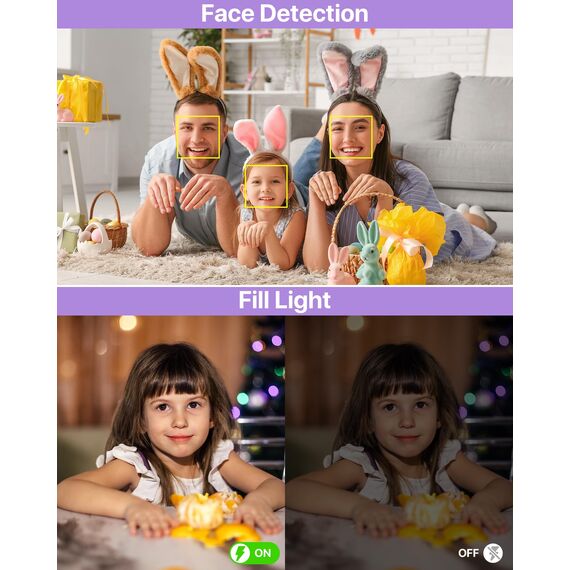 Digitalkamera 1080P, 44MP Fotokamera 16X Digitalzoom Kamera, Vlogging Fotoapparat Kompaktkamera mit 2,4" LCD Bildschirm, 32G Micro Speicherkarte, 1 Akku für Kinder Teenager Studenten Anfänger-Violett