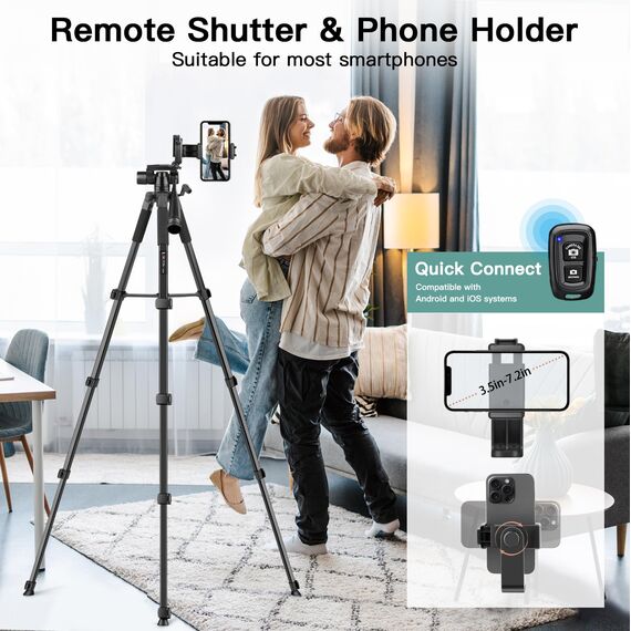 Victiv 2026 Upgrade Kamera Stativ, 174cm Verstellbares Camera Tripod, mehr Stabilität und Komfort, Aluminium Dreibein Stativ mit 3-Wege-Kopf für DSLR Canon Nikon Sony, Fotostativ für iPhone Smartphone
