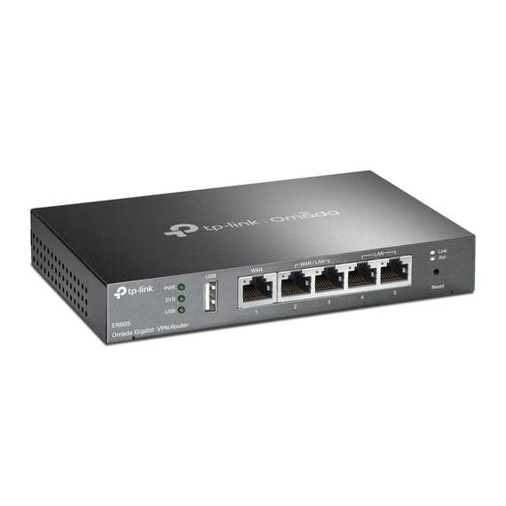 TP-Link ER605 Omada Gigabit VPN Router, Bis zu 3 Ethernet-WAN-Ports, Mobilfunknetzanbindung via USB, IPSec/PPTP/L2TP VPN Over IPSec/SSL Protokolle