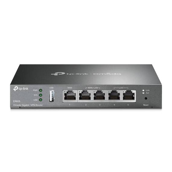 TP-Link ER605 Omada Gigabit VPN Router, Bis zu 3 Ethernet-WAN-Ports, Mobilfunknetzanbindung via USB, IPSec/PPTP/L2TP VPN Over IPSec/SSL Protokolle