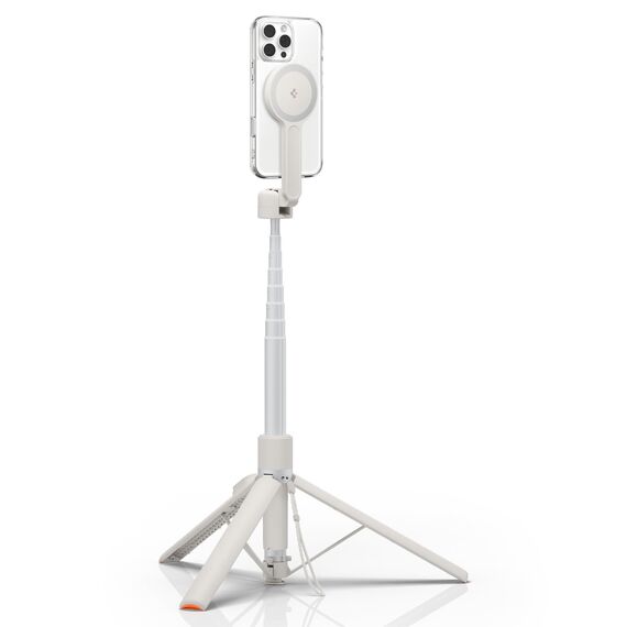 Spigen One Push Selfie Stick Stativ 168,5 cm [Auto-Öffnung & MagSafe] Bluetooth 4.2, mit Metallring & Schlaufe, kompatibel mit iPhone 16/15/14, Galaxy S25/S24/S23 & mehr - Dune Beige