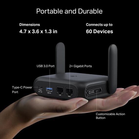 TP-Link TL-WR1512X Wi-Fi 6 Reise WLAN Router AX1500, Dual-Band Access Point mit Powerbank-Betrieb, 2×Gigabit-Port, OpenVPN & WireGuard, USB 3.0, WPA3, 7 Betriebsmodi