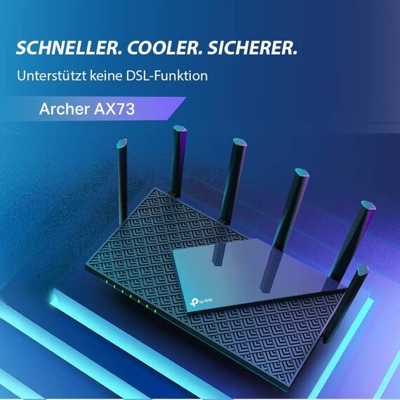 TP-Link Archer AX73 Wi-Fi 6 Gigabit WLAN Router (4804 Mbit/s 5 GHz, 574 Mbit/s 2,4 GHz, 4 × Gigabit LAN-Ports, 1 × USB 3.0 Port, HomeShield), Unterstützt Keine DSL-Funktion
