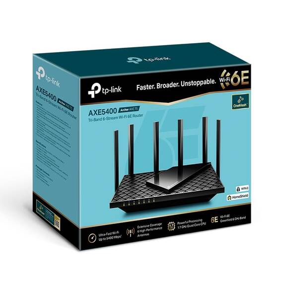 TP-Link Archer AXE75 Wi-Fi 6E WLAN Router, 5400 Mbit/s Tri-Band WLAN, 4 × Gigabit LAN-Ports, 1 × USB 3.0 Port, WPA3, HomeCare,kompatibel mit Alexa, Tether APP