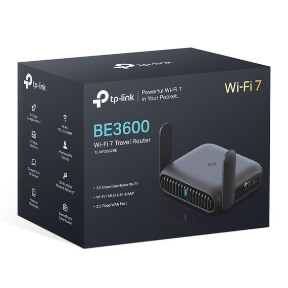TP-Link TL-WR3602BE Wi-Fi-7 Reise WLAN Router: BE3600 Dual-Band Access Point mit Powerbank-Betrieb, 2,5G WAN+1G LAN, OpenVPN & WireGuard(????????+ ????????????-????????????????????????????????), USB 3.0, WPA3, 7 Betriebsmodi