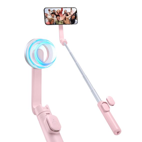 Spigen MagSafe Selfie Stick Stativ [Wondersnap] [MagFit-Technologie & Bluetooth-Fernbedienung] Tripod kompatibel mit iPhone 16/15/14/13 Serien, Galaxy S25/S24/S23 und Allen Smartphones - Peach Pink