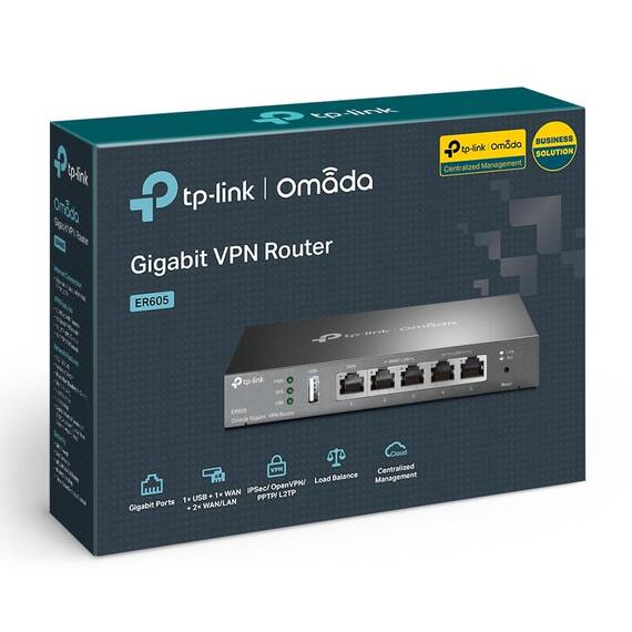 TP-Link ER605 Omada Gigabit VPN Router, Bis zu 3 Ethernet-WAN-Ports, Mobilfunknetzanbindung via USB, IPSec/PPTP/L2TP VPN Over IPSec/SSL Protokolle
