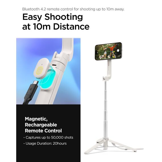 Spigen MagSafe Selfie Stick Stativ [Wondersnap] [MagFit-Technologie & Bluetooth-Fernbedienung] Tripod kompatibel mit iPhone 16/15/14/13 Serien, Galaxy S25/S24/S23 und Allen Smartphones - Dune Beige
