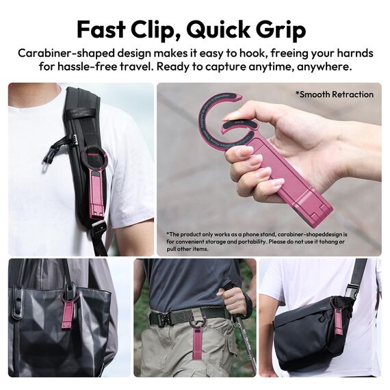 ULANZI MA30 Magnetisches Handy-Stativ Aluminium, Karabinerförmige Smartphone-Tasche, Mini Selfie Stick Portable, Faltbar Ständer, Schnellhalterung Tripod fur iPhone 16, 15, 14, 13, 12, Rosa