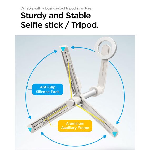 Spigen MagSafe Selfie Stick Stativ [Wondersnap] [MagFit-Technologie & Bluetooth-Fernbedienung] Tripod kompatibel mit iPhone 16/15/14/13 Serien, Galaxy S25/S24/S23 und Allen Smartphones - Dune Beige