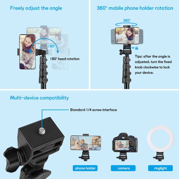 Victiv Handy Stativ Ständer, 172cm Smartphone Stative, Tripod für iPhone, Handystativhalter mit Fernauslöser, Selfie Stick Handystativ for Samsung Huawei Xiaomi Canon Webcam Kamera