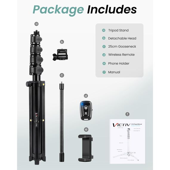 Victiv 197cm Hoch Handy Stativ, Flexibel Overhead Smartphone Stativ, mit 25cm Verstellbarer Schwanenhals, Fernauslöser für Selfies, Aluminium Kamera Phone Tripod für Sony DSLR & iPhone17 16 15 Pro Max