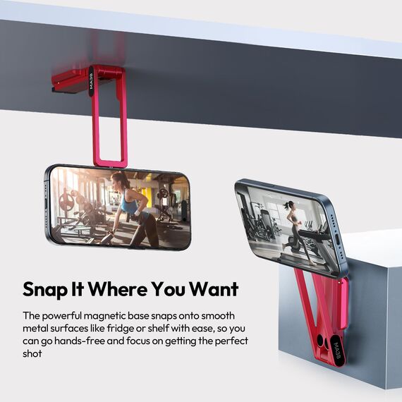 ULANZI MA38 Magnetisches Handy-Stativ Aluminium, Karabiner Förmige Maglock, Faltbar Ständer Smartphone, Doppelmagnet Tripod, Mini Selfie Stick kompatibel mit iPhone 17 16 15 14 13 12 Magsafe Rot