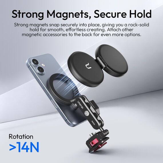 ULANZI MA36 4-in-1 Magnetisch Handyhalterung, Metall Handy Stativ Adapter Arca-Swiss, Ultrakompakt 81g, 1/4"-Gewinde Cold Shoe, Zubehör für Tripod kompatibel mit iPhone Android Digitalkamera