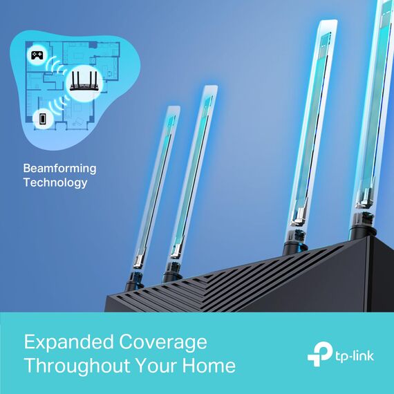 TP-Link Archer AX53 Wi-Fi 6 WLAN Router (2402 Mbit/s 5 GHz, 574 Mbit/s 2,4 GHz, 4 × Gigabit LAN-Ports, unterstützt Keine DSL-Funktion