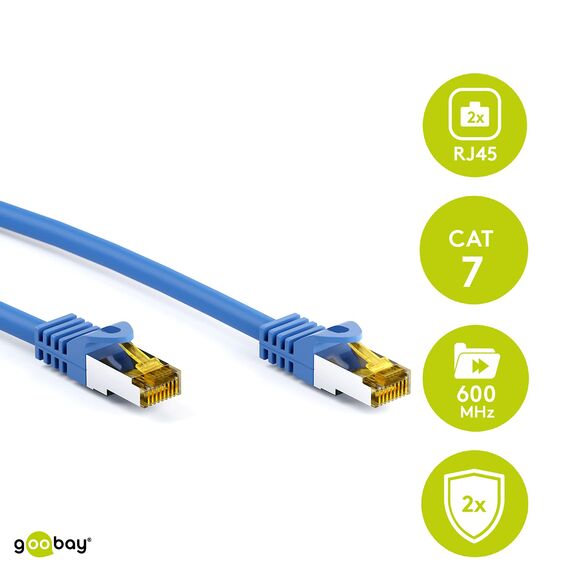 Goobay 92672 Lan Kabel 0,5meter doppelt geschirmt S-FTP - Netzwerkkabel CAT 7 Kabel 0,5m - LAN Kabel CAT 7 mit 10 Gigabit - RJ-45 Stecker - Blau