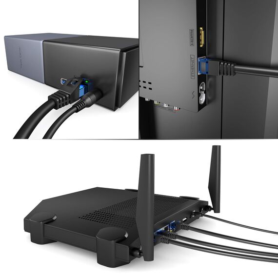 KabelDirekt Netzwerkkabel – Überträgt maximale deutsche Glasfaser-Geschwindigkeit – Netzwerk, Ethernet Kabel, LAN & Patch Kabel – 30m – In 0,25-30m – Gigabit-Netz, Router/Modem, RJ45 (schwarz)