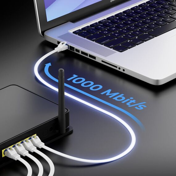 deleyCON 3,0m CAT6 Flaches Netzwerkkabel 1000 Mbit Gigabit LAN - Cat 6 RJ45 Ethernet Patchkabel Verlegekabel Flach - für Internet Switch Router Modem Patchpanel - Weiß