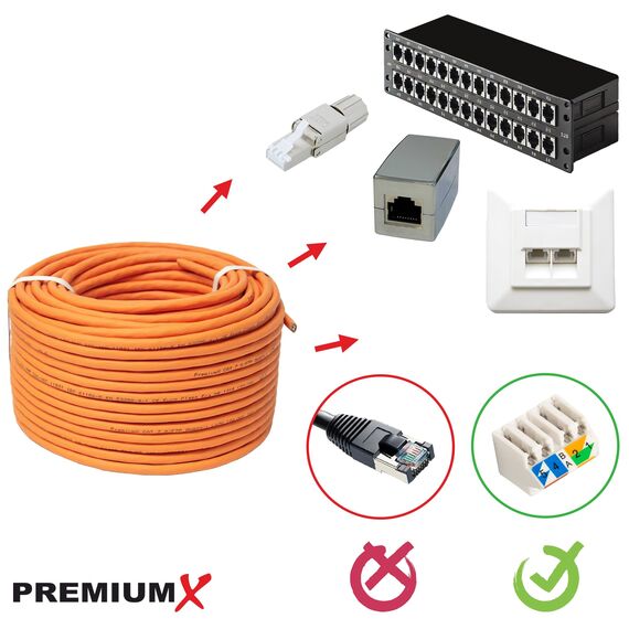 Premium X CAT 7 Netzwerkkabel 100m LAN Kabel Simplex Kupferkabel Ethernet Datenkabel S/FTP PiMF PoE Eca Kat7 Verlegekabel Installationskabel für müheloses Verlegen